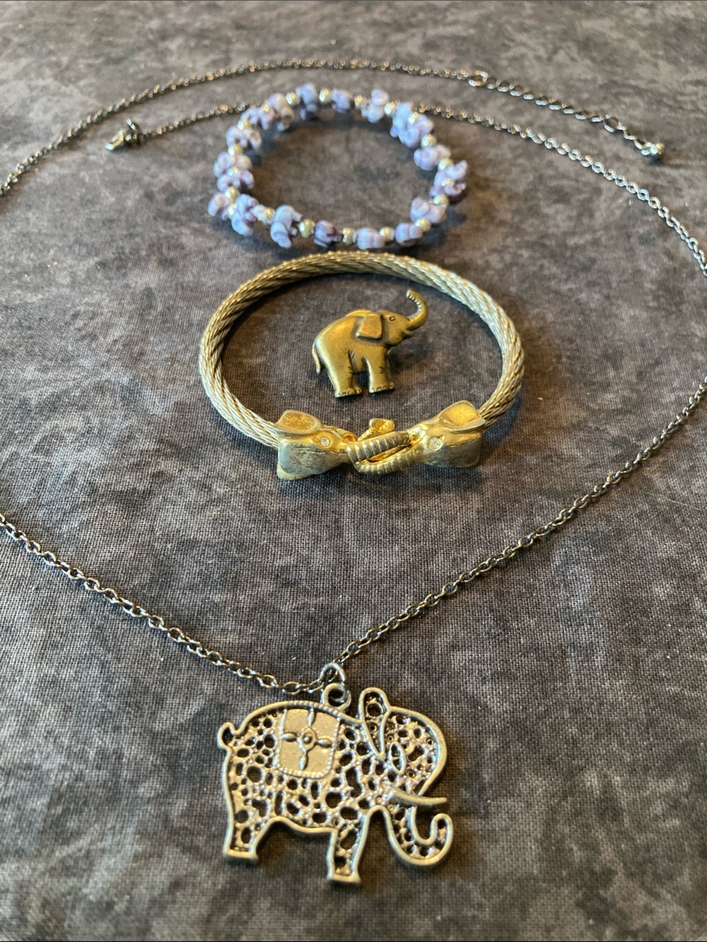 4 Piece Elephant Jewelry Set Necklace Pin Bracelets